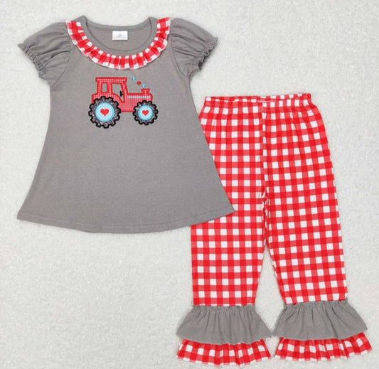 Girl Valentine Tractor Ruffle Set