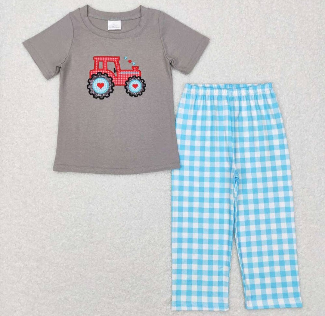 Boy Valentine Tractor Ruffle Set