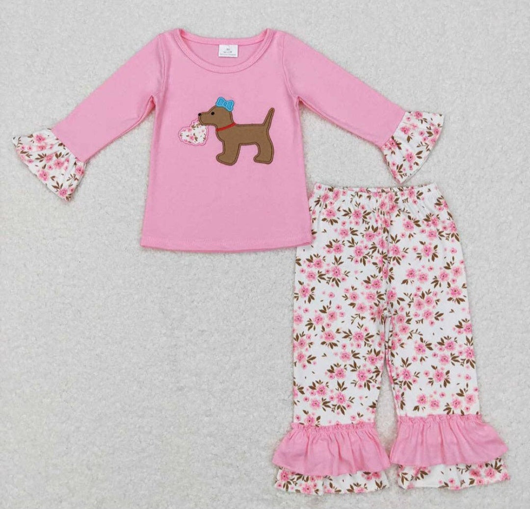 Floral And Puppy Valentines Ruffle Set