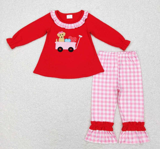 Puppy In A Wagon Valentines Ruffle Set