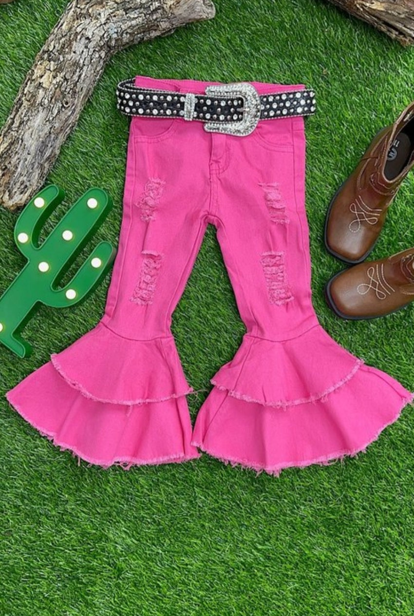 Dark Pink Distressed Bell Bottoms