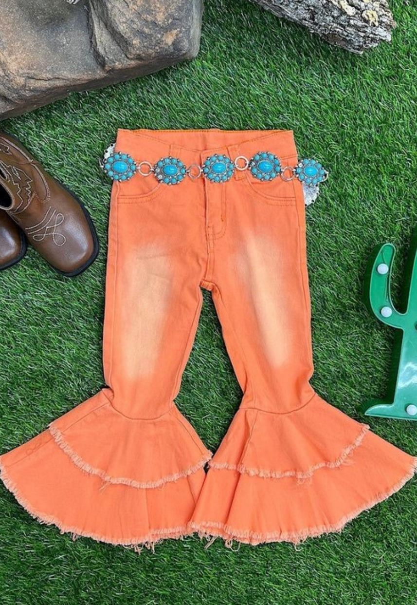 Orange Distressed Bell Bottoms