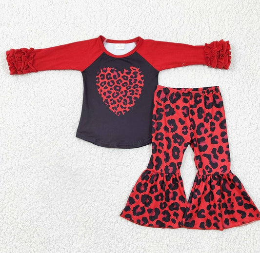 Leopard Heart Ruffle Pants Set