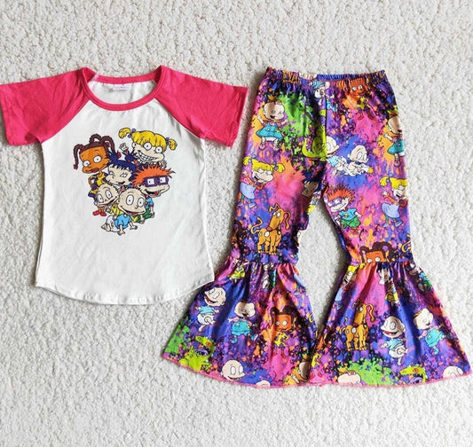 Pink 90's Cartoon Ruffle Pants Set